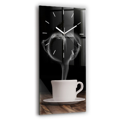 Modern vertical wall clock A cup of hot coffee