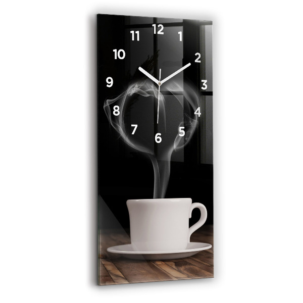 Modern vertical wall clock A cup of hot coffee