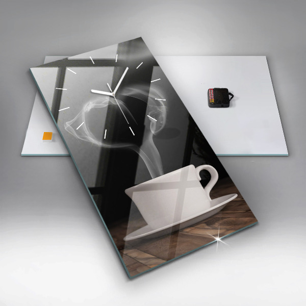 Modern vertical wall clock A cup of hot coffee