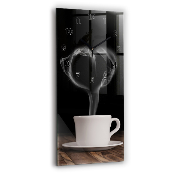 Modern vertical wall clock A cup of hot coffee