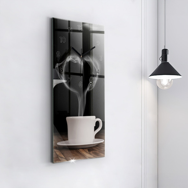 Modern vertical wall clock A cup of hot coffee