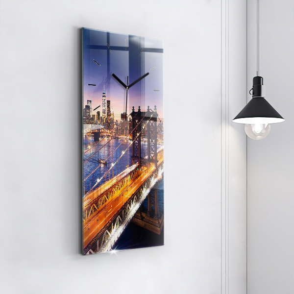 Modern vertical wall clock New York and the sunset