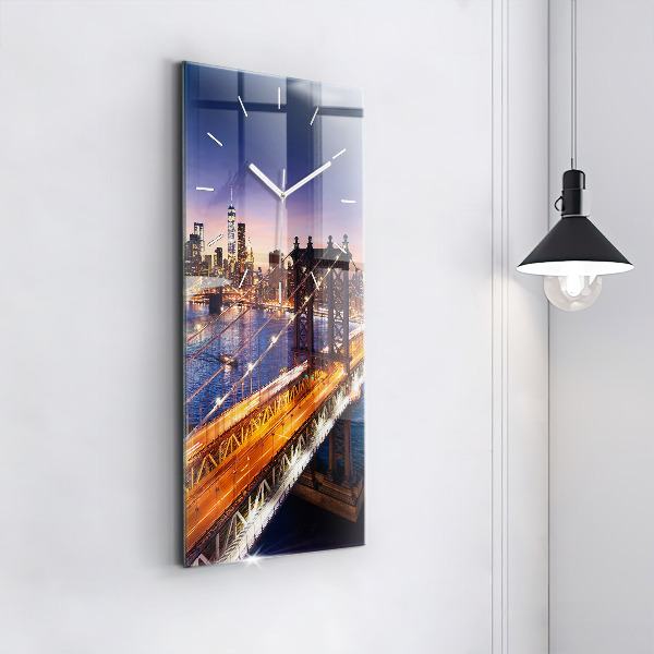 Modern vertical wall clock New York and the sunset