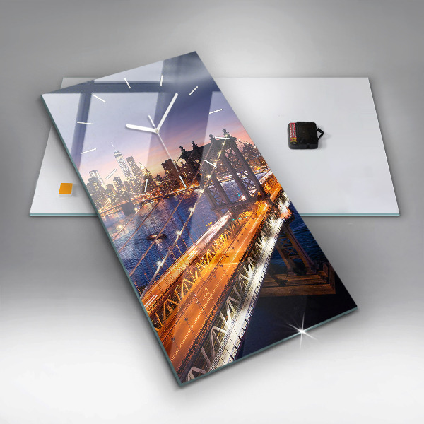 Modern vertical wall clock New York and the sunset