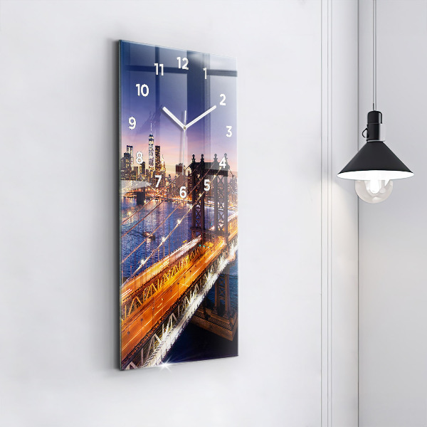 Modern vertical wall clock New York and the sunset
