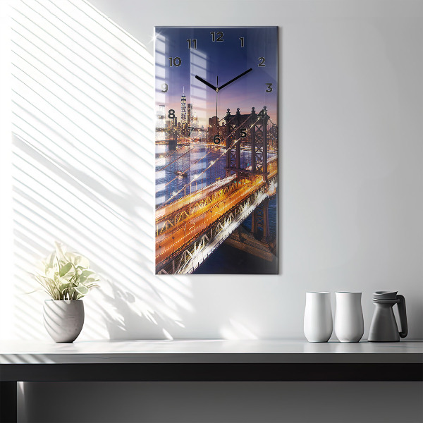 Modern vertical wall clock New York and the sunset