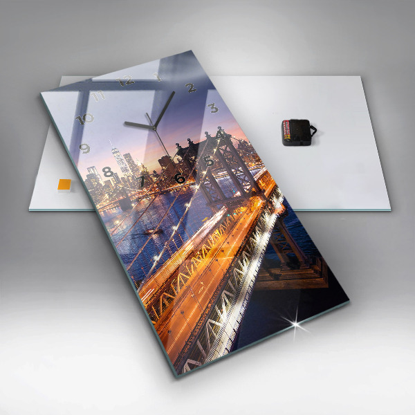 Modern vertical wall clock New York and the sunset