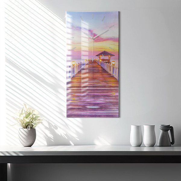 Modern vertical wall clock The bridge in the port in the evening