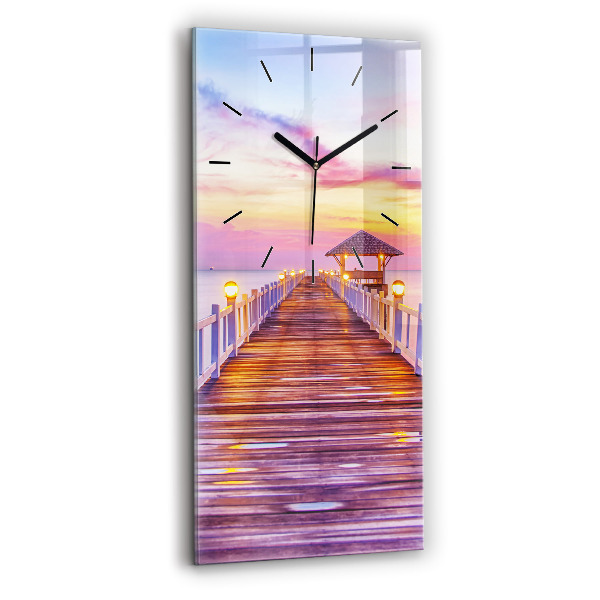 Modern vertical wall clock The bridge in the port in the evening