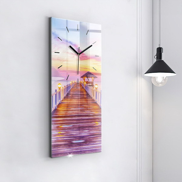 Modern vertical wall clock The bridge in the port in the evening