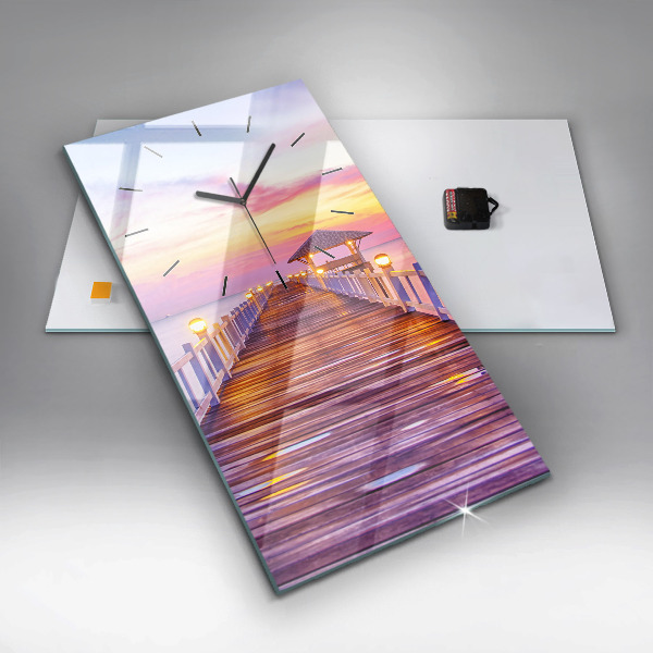 Modern vertical wall clock The bridge in the port in the evening