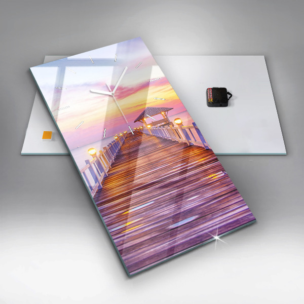 Modern vertical wall clock The bridge in the port in the evening