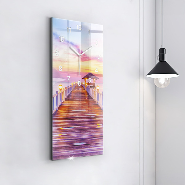 Modern vertical wall clock The bridge in the port in the evening