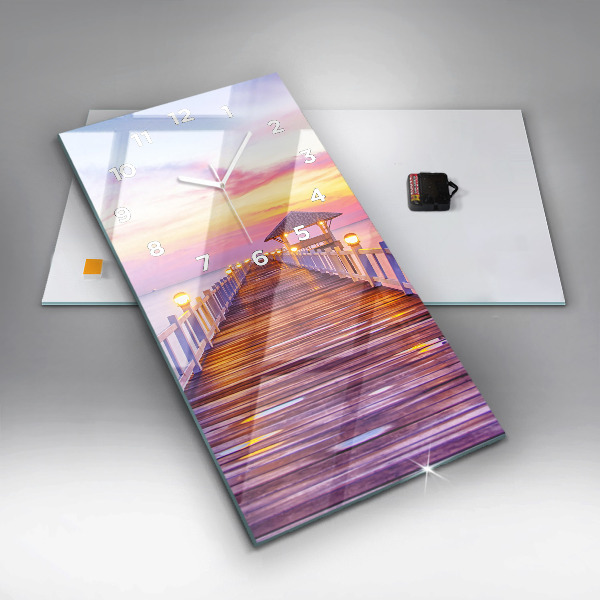 Modern vertical wall clock The bridge in the port in the evening