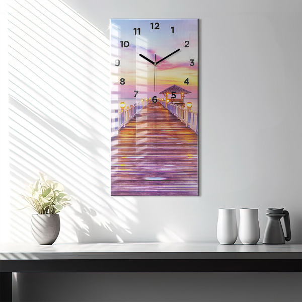 Modern vertical wall clock The bridge in the port in the evening