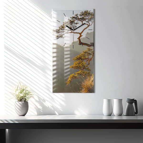 Modern vertical wall clock A tree in the mountains
