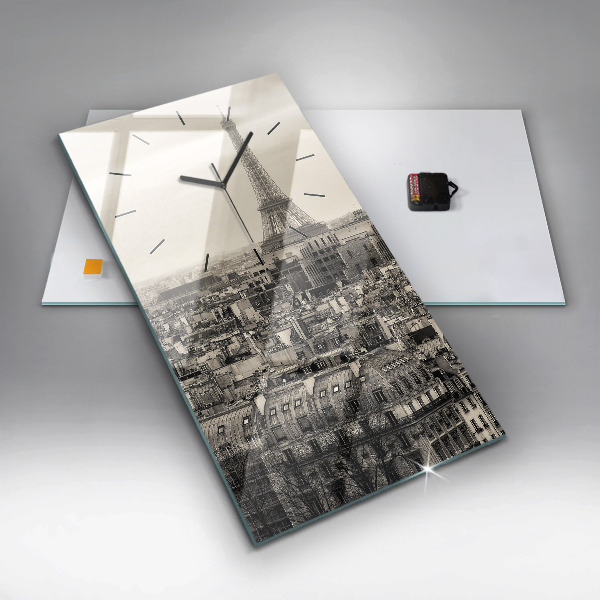 Modern vertical wall clock Landscape panorama of Paris