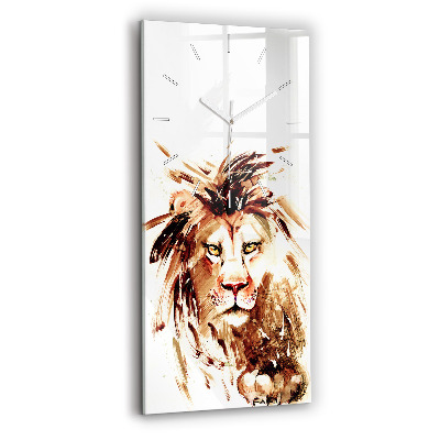 Modern vertical wall clock Illustration of a brown lion