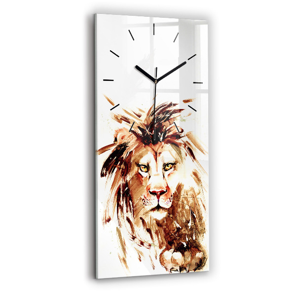 Modern vertical wall clock Illustration of a brown lion