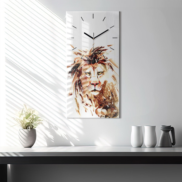 Modern vertical wall clock Illustration of a brown lion