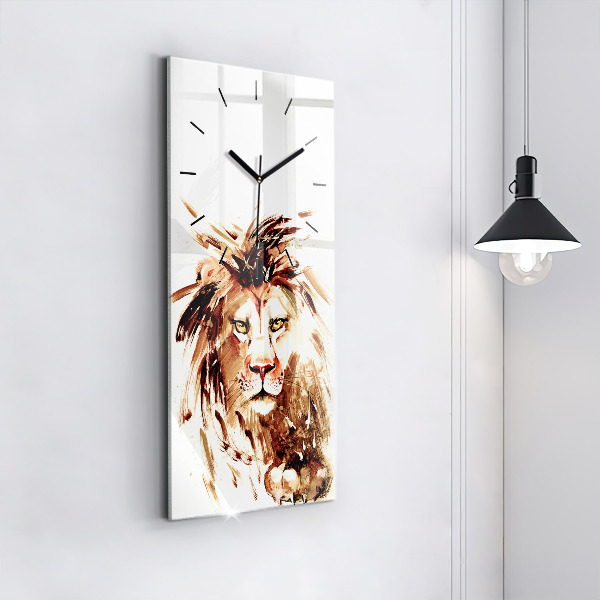 Modern vertical wall clock Illustration of a brown lion
