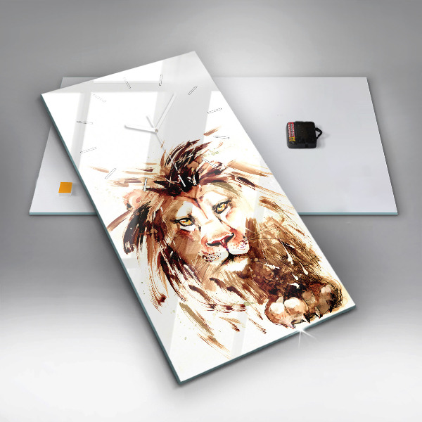 Modern vertical wall clock Illustration of a brown lion