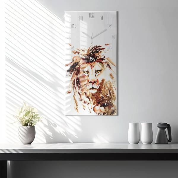 Modern vertical wall clock Illustration of a brown lion