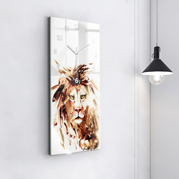 Modern vertical wall clock Illustration of a brown lion