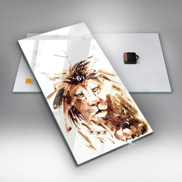 Modern vertical wall clock Illustration of a brown lion