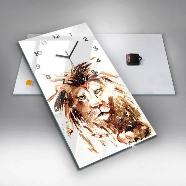 Modern vertical wall clock Illustration of a brown lion