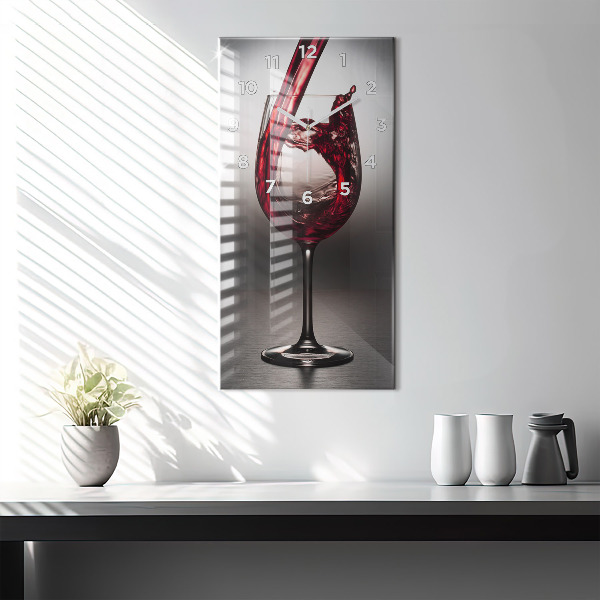 Modern vertical wall clock Glass of wine