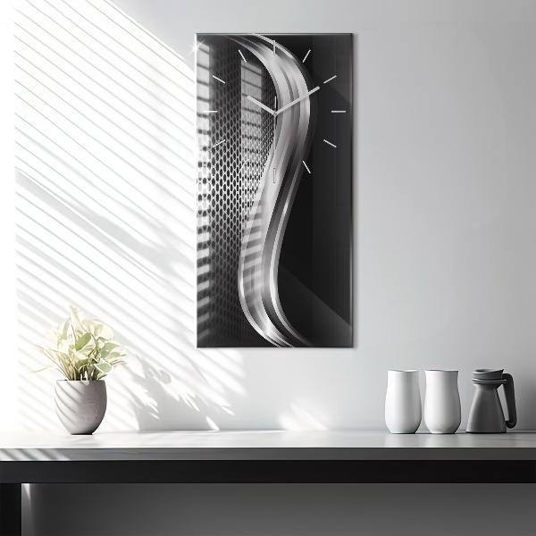 Modern vertical wall clock Black metal abstraction