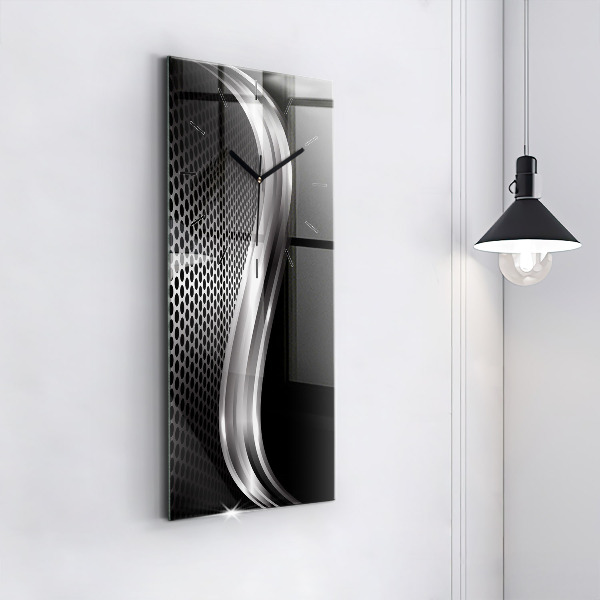 Modern vertical wall clock Black metal abstraction