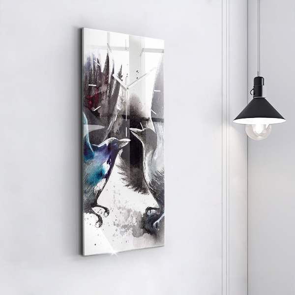 Modern vertical wall clock Painted Birds