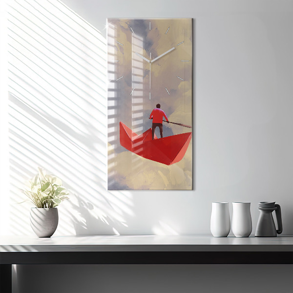Modern vertical wall clock Paper ships