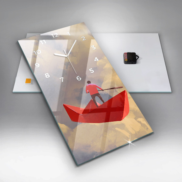 Modern vertical wall clock Paper ships