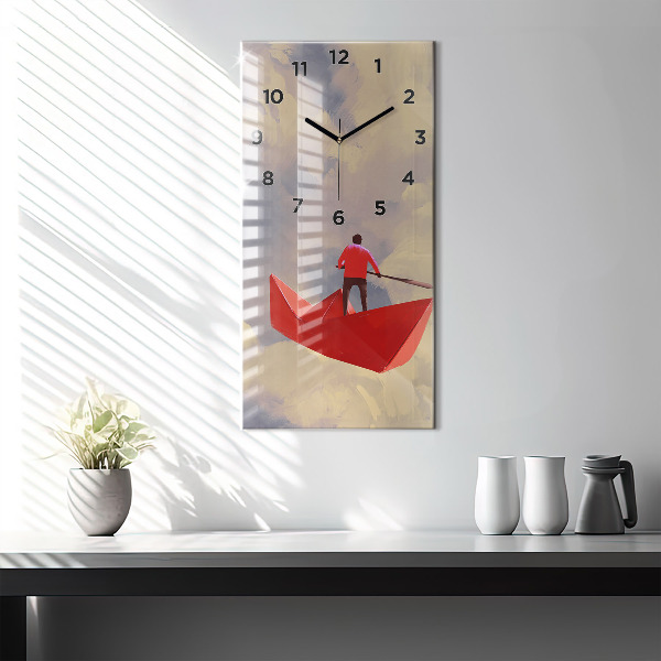 Modern vertical wall clock Paper ships