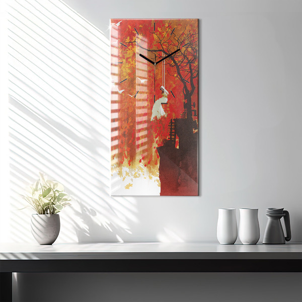 Modern vertical wall clock Bride in autumn