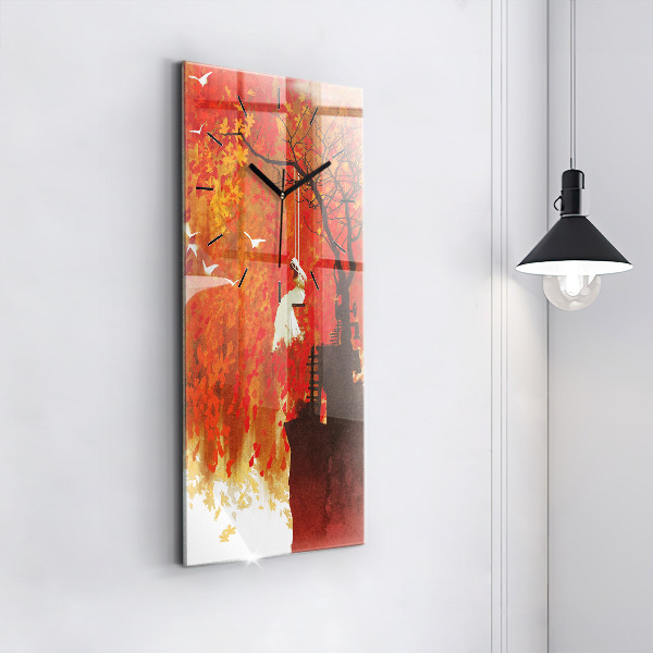 Modern vertical wall clock Bride in autumn