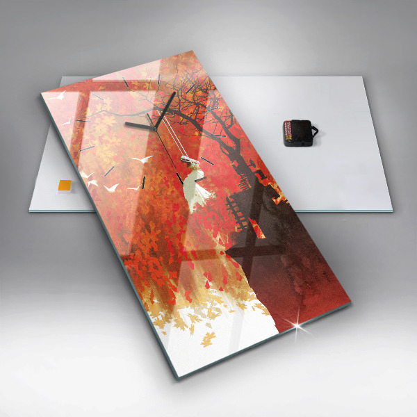 Modern vertical wall clock Bride in autumn
