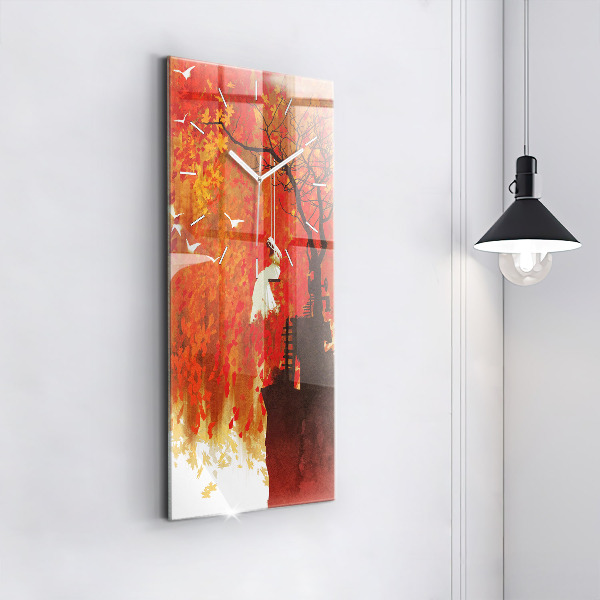 Modern vertical wall clock Bride in autumn