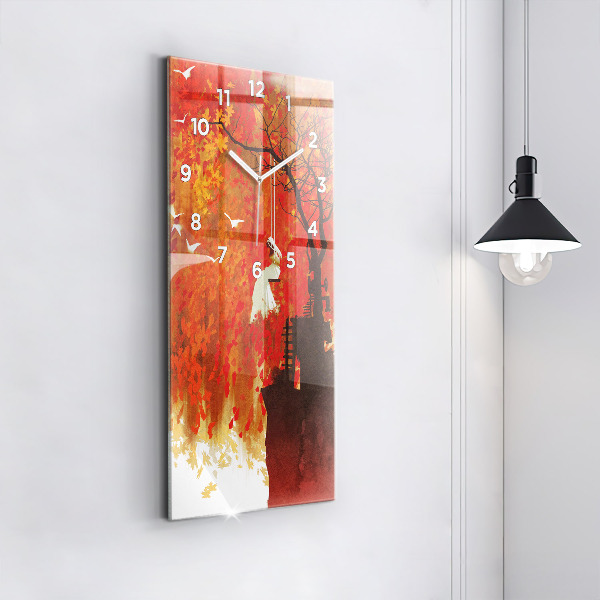 Modern vertical wall clock Bride in autumn