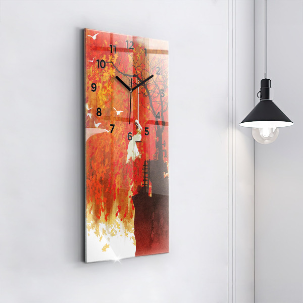 Modern vertical wall clock Bride in autumn