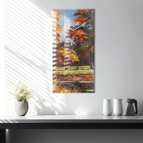 Modern vertical wall clock Autumn landscape with a river