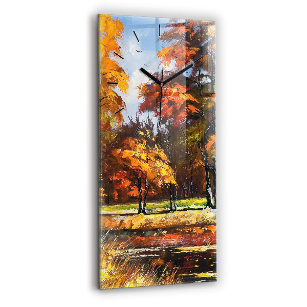 Modern vertical wall clock Autumn landscape with a river