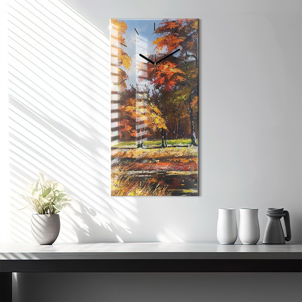 Modern vertical wall clock Autumn landscape with a river