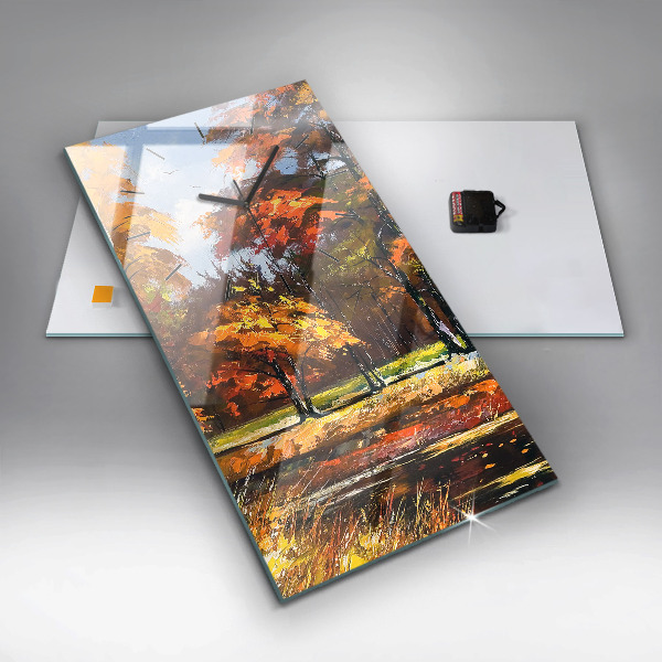 Modern vertical wall clock Autumn landscape with a river