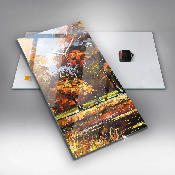 Modern vertical wall clock Autumn landscape with a river