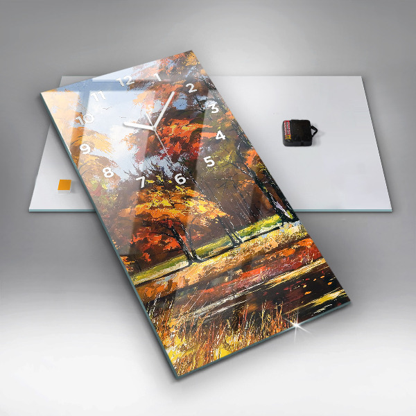 Modern vertical wall clock Autumn landscape with a river