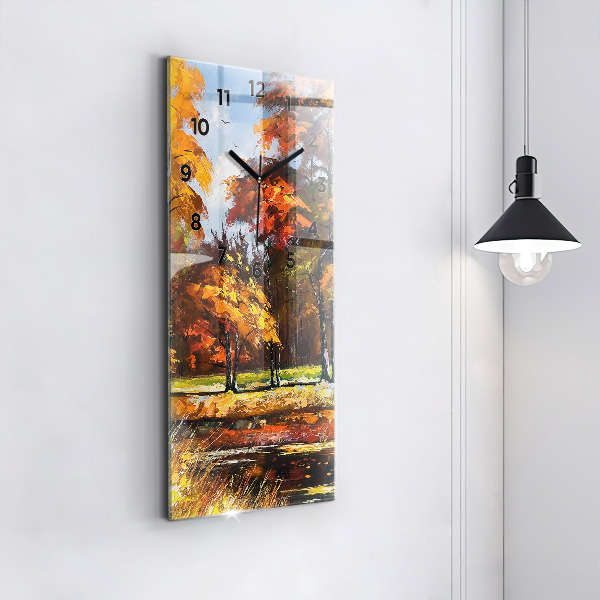 Modern vertical wall clock Autumn landscape with a river
